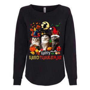 Halloween Thanksgiving Christmas Happy Hallothanksmas Cats Womens California Wash Sweatshirt