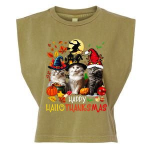 Halloween Thanksgiving Christmas Happy Hallothanksmas Cats Garment-Dyed Women's Muscle Tee