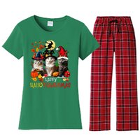 Halloween Thanksgiving Christmas Happy Hallothanksmas Cats Women's Flannel Pajama Set