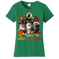 Halloween Thanksgiving Christmas Happy Hallothanksmas Cats Women's T-Shirt