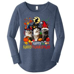 Halloween Thanksgiving Christmas Happy Hallothanksmas Cats Women's Perfect Tri Tunic Long Sleeve Shirt