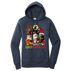 Halloween Thanksgiving Christmas Happy Hallothanksmas Cats Women's Pullover Hoodie