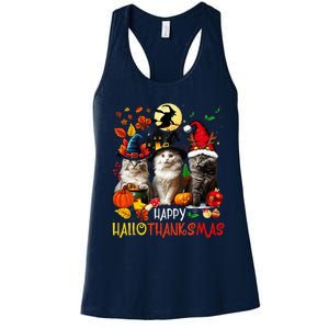 Halloween Thanksgiving Christmas Happy Hallothanksmas Cats Women's Racerback Tank