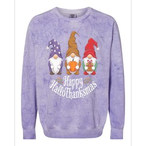 Halloween Thanksgiving Christmas Happy Hallothanksmas Gnomes Gift Colorblast Crewneck Sweatshirt