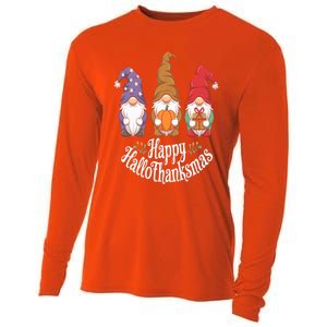 Halloween Thanksgiving Christmas Happy Hallothanksmas Gnomes Gift Cooling Performance Long Sleeve Crew