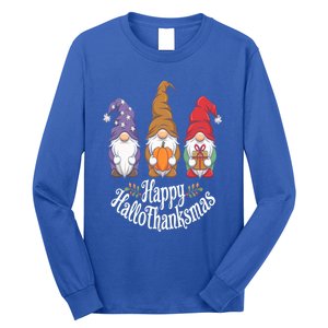 Halloween Thanksgiving Christmas Happy Hallothanksmas Gnomes Gift Long Sleeve Shirt