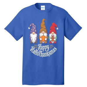 Halloween Thanksgiving Christmas Happy Hallothanksmas Gnomes Gift Tall T-Shirt