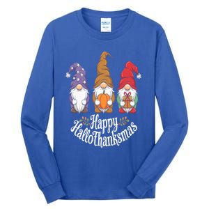 Halloween Thanksgiving Christmas Happy Hallothanksmas Gnomes Gift Tall Long Sleeve T-Shirt