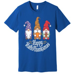 Halloween Thanksgiving Christmas Happy Hallothanksmas Gnomes Gift Premium T-Shirt