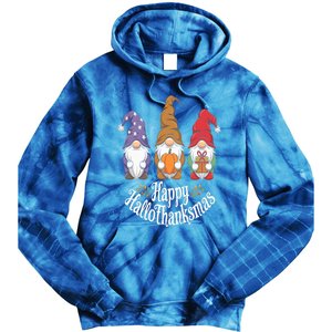 Halloween Thanksgiving Christmas Happy Hallothanksmas Gnomes Gift Tie Dye Hoodie