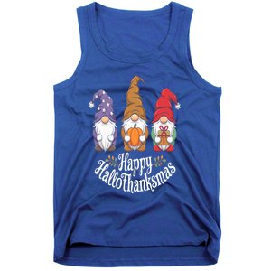 Halloween Thanksgiving Christmas Happy Hallothanksmas Gnomes Gift Tank Top