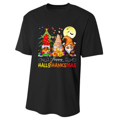 Halloween Thanksgiving Christmas Happy HalloThanksMas Gnomes Performance Sprint T-Shirt