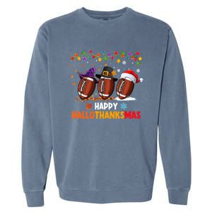 Halloween Thanksgiving Christmas Hallothanksmas Football Cool Gift Garment-Dyed Sweatshirt