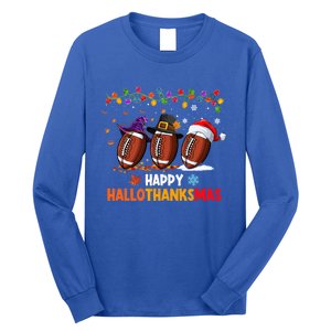 Halloween Thanksgiving Christmas Hallothanksmas Football Cool Gift Long Sleeve Shirt