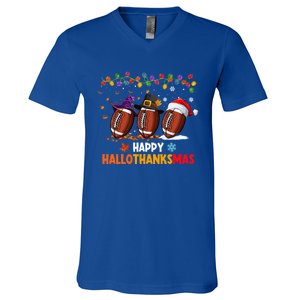 Halloween Thanksgiving Christmas Hallothanksmas Football Cool Gift V-Neck T-Shirt