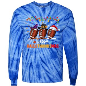 Halloween Thanksgiving Christmas Hallothanksmas Football Cool Gift Tie-Dye Long Sleeve Shirt