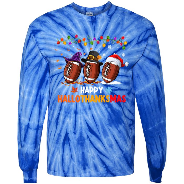 Halloween Thanksgiving Christmas Hallothanksmas Football Cool Gift Tie-Dye Long Sleeve Shirt