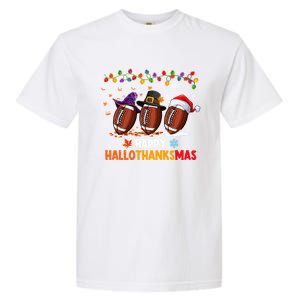 Halloween Thanksgiving Christmas Hallothanksmas Football Cool Gift Garment-Dyed Heavyweight T-Shirt