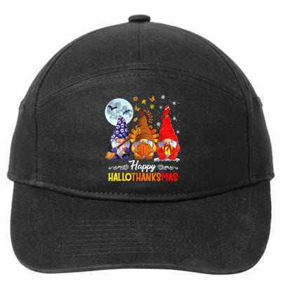 Halloween Thanksgiving Christmas Happy HalloThanksMas Gnomes 7-Panel Snapback Hat