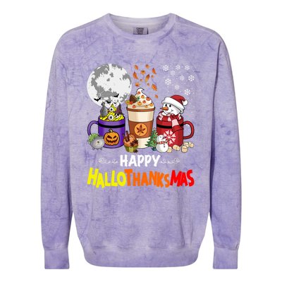 Halloween Thanksgiving Christmas Happy Hallothanksmas Coffee Cute Gift Colorblast Crewneck Sweatshirt