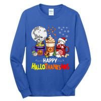 Halloween Thanksgiving Christmas Happy Hallothanksmas Coffee Cute Gift Tall Long Sleeve T-Shirt