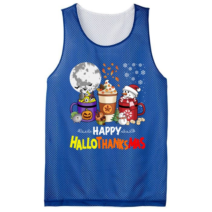 Halloween Thanksgiving Christmas Happy Hallothanksmas Coffee Cute Gift Mesh Reversible Basketball Jersey Tank