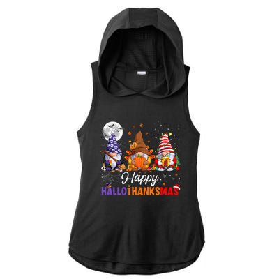 Halloween Thanksgiving Christmas Happy HalloThanksMas Gnomes Ladies PosiCharge Tri-Blend Wicking Draft Hoodie Tank