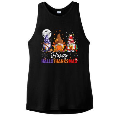 Halloween Thanksgiving Christmas Happy HalloThanksMas Gnomes Ladies PosiCharge Tri-Blend Wicking Tank