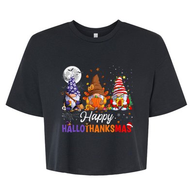 Halloween Thanksgiving Christmas Happy HalloThanksMas Gnomes Bella+Canvas Jersey Crop Tee