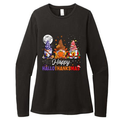 Halloween Thanksgiving Christmas Happy HalloThanksMas Gnomes Womens CVC Long Sleeve Shirt