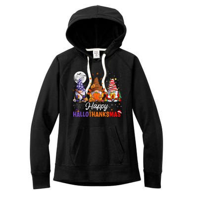 Halloween Thanksgiving Christmas Happy HalloThanksMas Gnomes Women's Fleece Hoodie