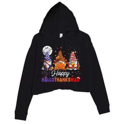 Halloween Thanksgiving Christmas Happy HalloThanksMas Gnomes Crop Fleece Hoodie