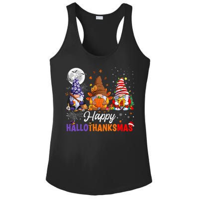 Halloween Thanksgiving Christmas Happy HalloThanksMas Gnomes Ladies PosiCharge Competitor Racerback Tank