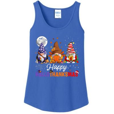 Halloween Thanksgiving Christmas Happy HalloThanksMas Gnomes Ladies Essential Tank