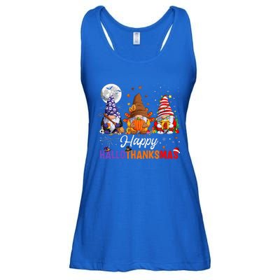 Halloween Thanksgiving Christmas Happy HalloThanksMas Gnomes Ladies Essential Flowy Tank