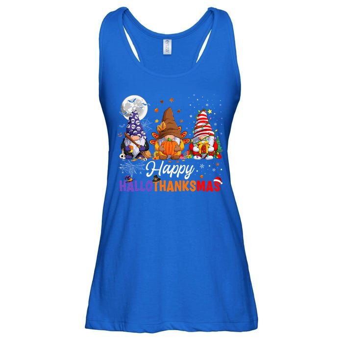 Halloween Thanksgiving Christmas Happy HalloThanksMas Gnomes Ladies Essential Flowy Tank