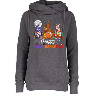 Halloween Thanksgiving Christmas Happy HalloThanksMas Gnomes Womens Funnel Neck Pullover Hood