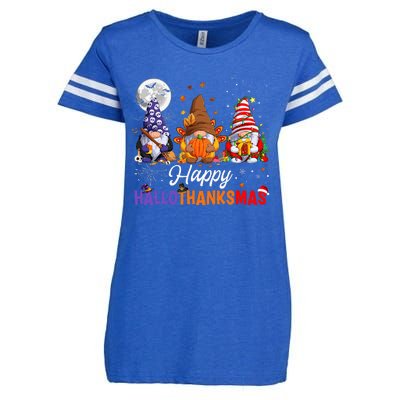 Halloween Thanksgiving Christmas Happy HalloThanksMas Gnomes Enza Ladies Jersey Football T-Shirt