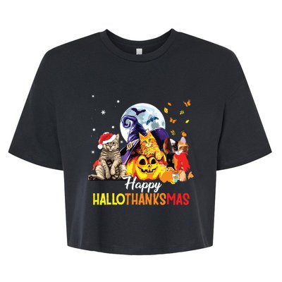 Happy Thanksgiving Cute Cat Happyhallothanksmas Bella+Canvas Jersey Crop Tee