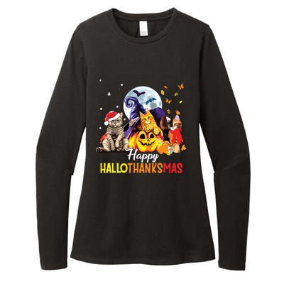 Happy Thanksgiving Cute Cat Happyhallothanksmas Womens CVC Long Sleeve Shirt