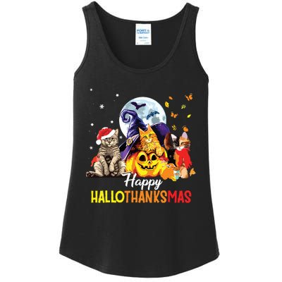 Happy Thanksgiving Cute Cat Happyhallothanksmas Ladies Essential Tank