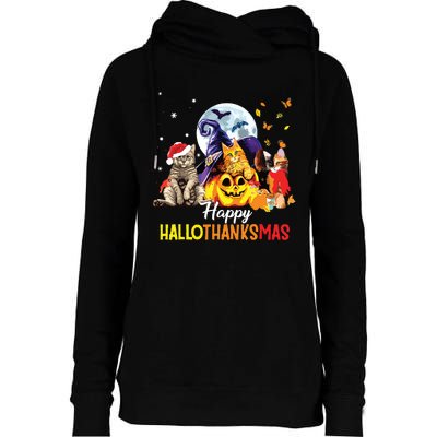 Happy Thanksgiving Cute Cat Happyhallothanksmas Womens Funnel Neck Pullover Hood