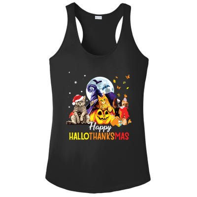 Happy Thanksgiving Cute Cat Happyhallothanksmas Ladies PosiCharge Competitor Racerback Tank