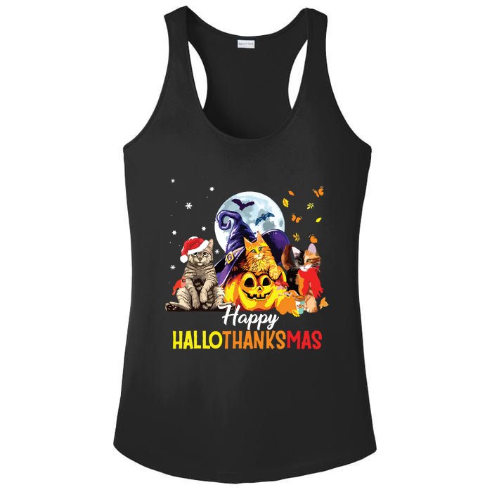 Happy Thanksgiving Cute Cat Happyhallothanksmas Ladies PosiCharge Competitor Racerback Tank