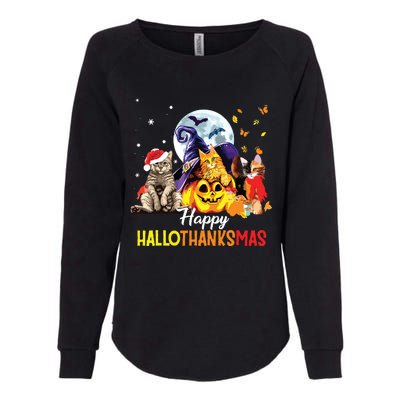 Happy Thanksgiving Cute Cat Happyhallothanksmas Womens California Wash Sweatshirt