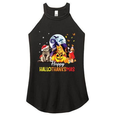 Happy Thanksgiving Cute Cat Happyhallothanksmas Women's Perfect Tri Rocker Tank