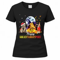 Happy Thanksgiving Cute Cat Happyhallothanksmas Women's T-Shirt