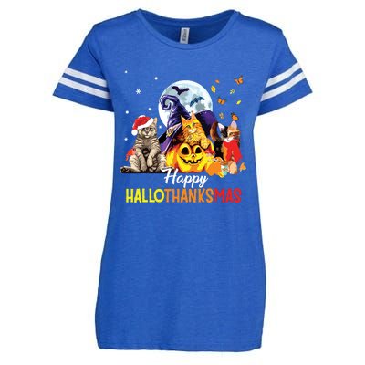 Happy Thanksgiving Cute Cat Happyhallothanksmas Enza Ladies Jersey Football T-Shirt