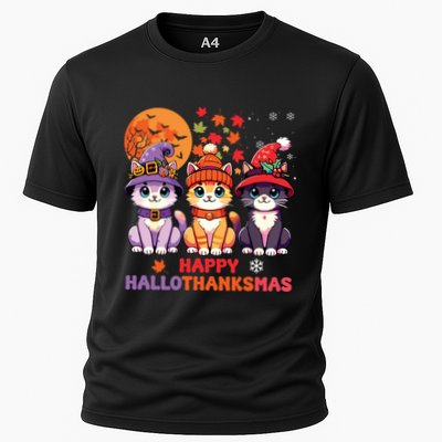 Halloween Thanksgiving Christmas Happy Hallothanksmas Cats Performance Shirt