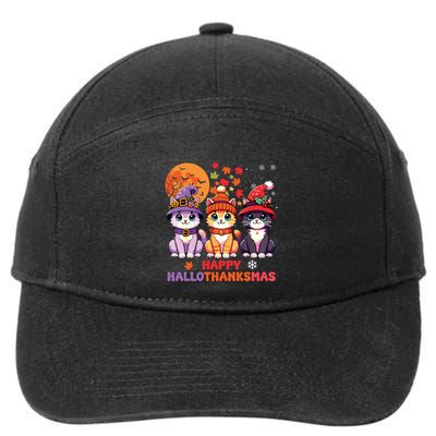 Halloween Thanksgiving Christmas Happy Hallothanksmas Cats 7-Panel Snapback Hat